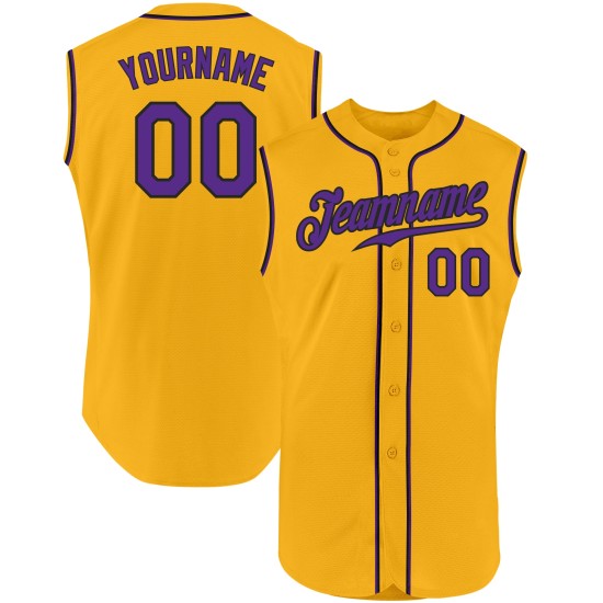 Baseball Purple-Black Sleeveless Authentic Jersey Custom Gold Baseball Purple-Black Sleeveless Authentic Jersey Custom Gold