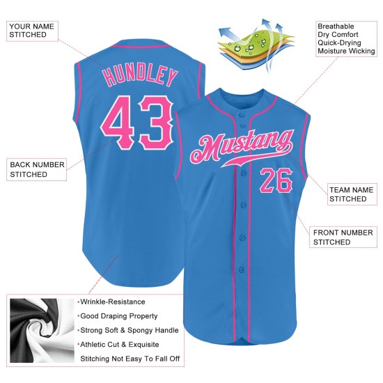 Powder Baseball Pink-White Sleeveless Blue Custom Authentic Jersey Powder Baseball Pink-White Sleeveless Blue Custom Authentic Jersey