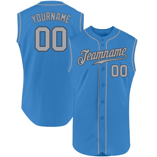 Gray Custom Baseball Powder Sleeveless Blue Authentic Jersey Gray-Steel Gray Custom Baseball Powder Sleeveless Blue Authentic Jersey Gray-Steel