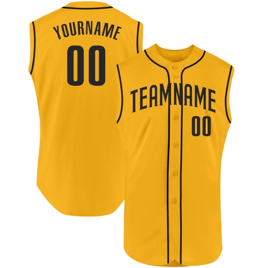 Sleeveless Authentic Jersey Gold Baseball Custom Black Sleeveless Authentic Jersey Gold Baseball Custom Black