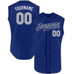 Custom Royal Authentic Baseball Jersey Gray-White Sleeveless Custom Royal Authentic Baseball Jersey Gray-White Sleeveless