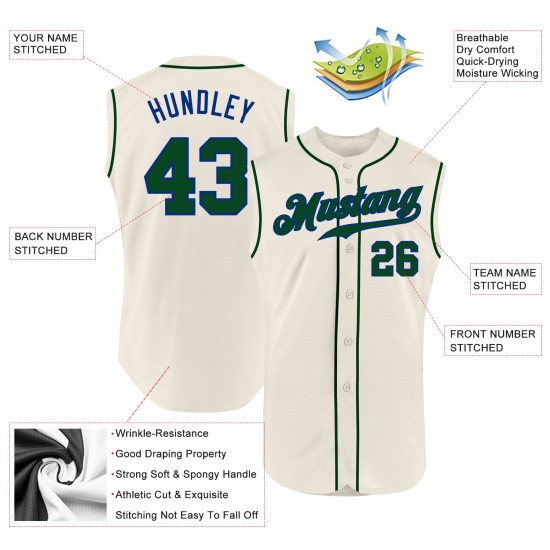 Custom Jersey Authentic Baseball Green-Royal Sleeveless Cream Custom Jersey Authentic Baseball Green-Royal Sleeveless Cream