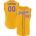 Sleeveless Authentic Baseball Purple-White Gold Custom Jersey Sleeveless Authentic Baseball Purple-White Gold Custom Jersey