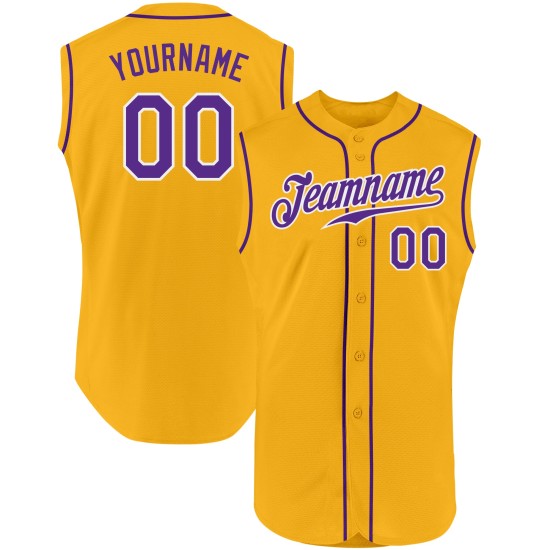 Sleeveless Authentic Baseball Purple-White Gold Custom Jersey Sleeveless Authentic Baseball Purple-White Gold Custom Jersey