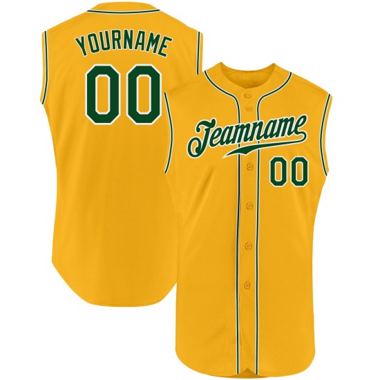 Gold Baseball Sleeveless Jersey Custom Green-White Authentic Gold Baseball Sleeveless Jersey Custom Green-White Authentic
