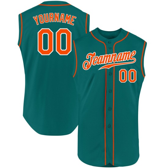 Jersey Custom Sleeveless Authentic Baseball Aqua Orange-White Jersey Custom Sleeveless Authentic Baseball Aqua Orange-White