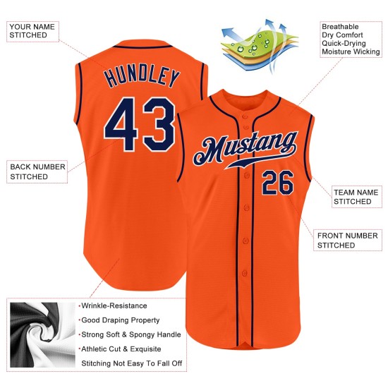 Authentic Jersey Custom Navy-White Orange Sleeveless Baseball Authentic Jersey Custom Navy-White Orange Sleeveless Baseball