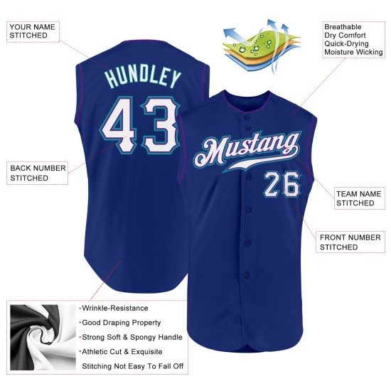 Baseball White Authentic Royal Purple-Teal Jersey Custom Sleeveless Baseball White Authentic Royal Purple-Teal Jersey Custom Sleeveless