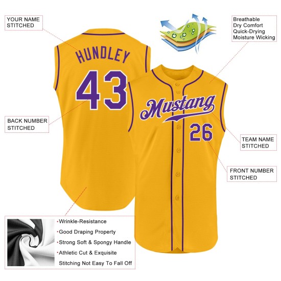 Sleeveless Authentic Baseball Purple-White Gold Custom Jersey Sleeveless Authentic Baseball Purple-White Gold Custom Jersey
