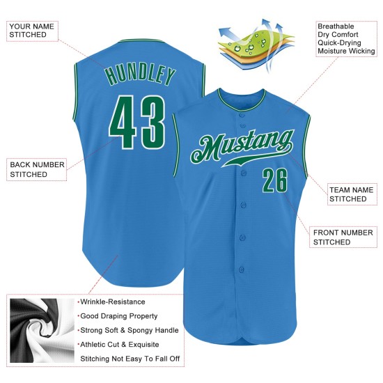 Powder Green-White Custom Kelly Sleeveless Blue Baseball Jersey Authentic Powder Green-White Custom Kelly Sleeveless Blue Baseball Jersey Authentic