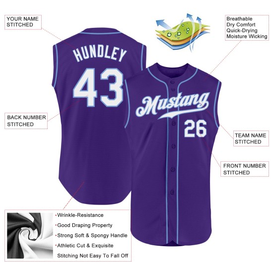 Purple Authentic White-Light Sleeveless Custom Blue Jersey Baseball Purple Authentic White-Light Sleeveless Custom Blue Jersey Baseball