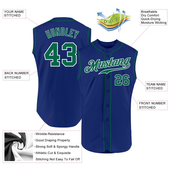 Jersey Authentic Custom Green-White Royal Sleeveless Kelly Baseball Jersey Authentic Custom Green-White Royal Sleeveless Kelly Baseball