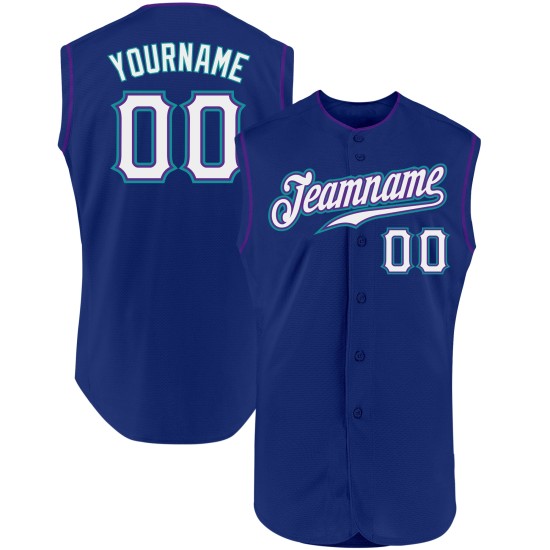 Baseball White Authentic Royal Purple-Teal Jersey Custom Sleeveless Baseball White Authentic Royal Purple-Teal Jersey Custom Sleeveless