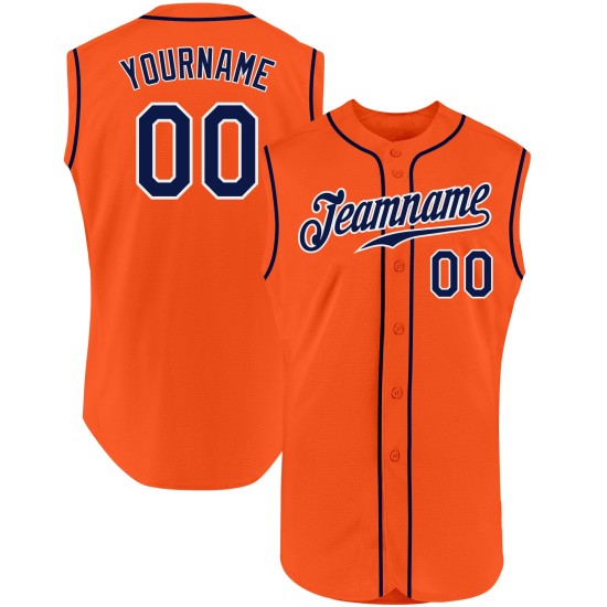 Authentic Jersey Custom Navy-White Orange Sleeveless Baseball Authentic Jersey Custom Navy-White Orange Sleeveless Baseball