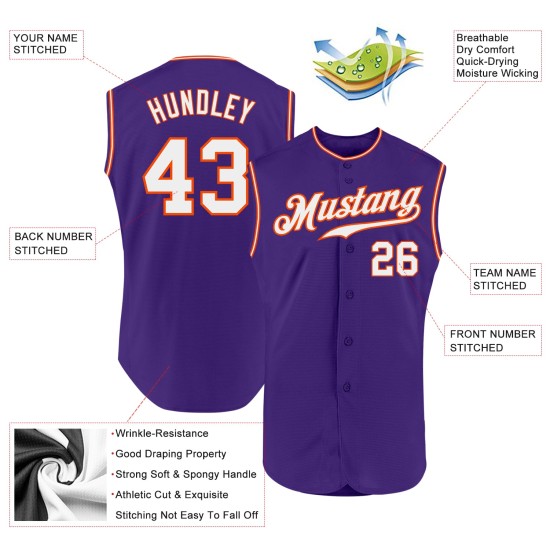 Jersey White-Orange Baseball Authentic Sleeveless Custom Purple Jersey White-Orange Baseball Authentic Sleeveless Custom Purple