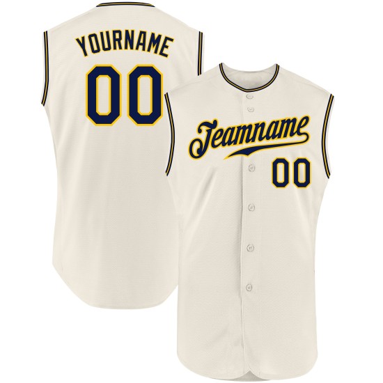 Navy-Gold Baseball Custom Sleeveless Cream Authentic Jersey Navy-Gold Baseball Custom Sleeveless Cream Authentic Jersey