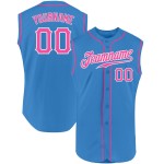 Powder Baseball Pink-White Sleeveless Blue Custom Authentic Jersey Powder Baseball Pink-White Sleeveless Blue Custom Authentic Jersey