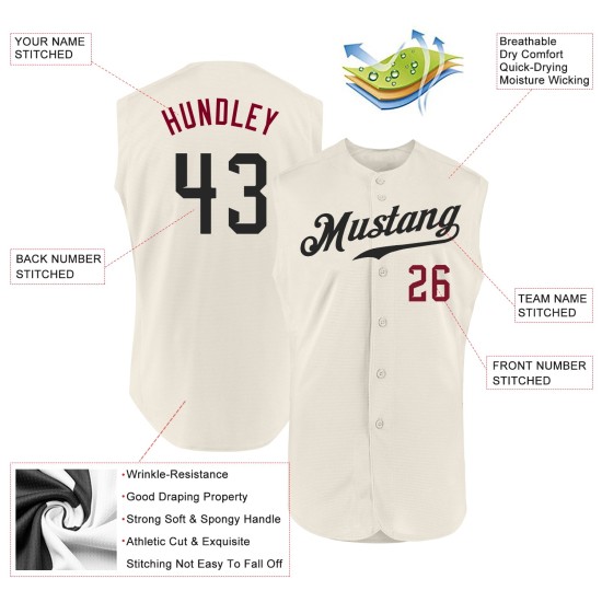 Sleeveless Jersey Cream Black-Crimson Baseball Custom Authentic Sleeveless Jersey Cream Black-Crimson Baseball Custom Authentic