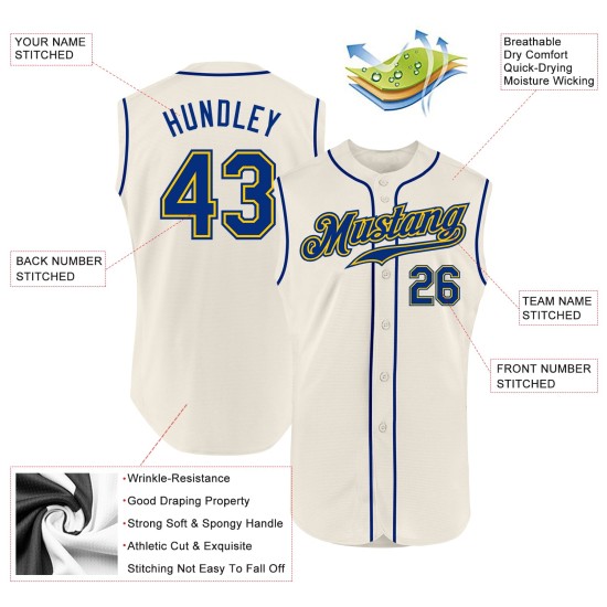 Sleeveless Authentic Jersey Baseball Cream Royal-Gold Custom Sleeveless Authentic Jersey Baseball Cream Royal-Gold Custom