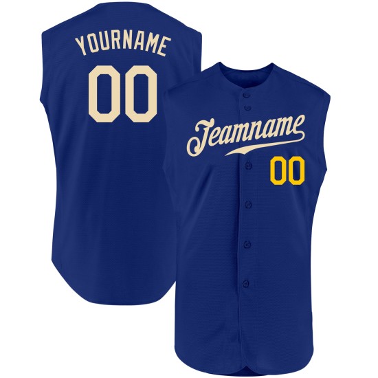 Custom Baseball Cream-Gold Sleeveless Authentic Royal Jersey Custom Baseball Cream-Gold Sleeveless Authentic Royal Jersey