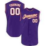 Jersey White-Orange Baseball Authentic Sleeveless Custom Purple Jersey White-Orange Baseball Authentic Sleeveless Custom Purple