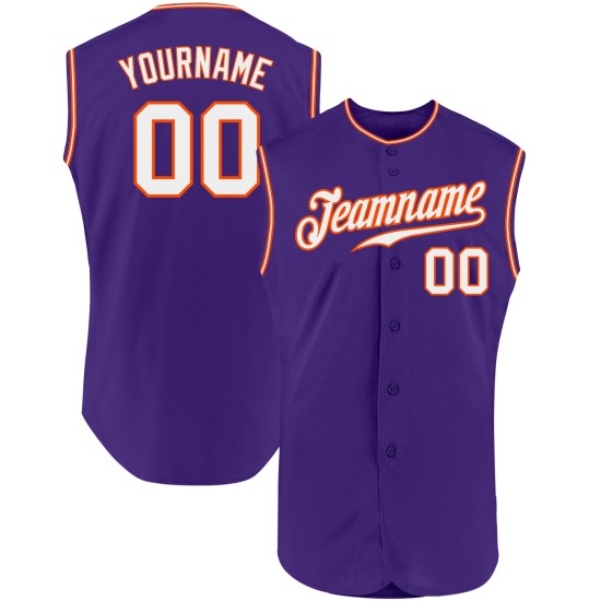 Jersey White-Orange Baseball Authentic Sleeveless Custom Purple Jersey White-Orange Baseball Authentic Sleeveless Custom Purple