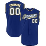 Sleeveless Custom White-Gold Baseball Authentic Jersey Royal Sleeveless Custom White-Gold Baseball Authentic Jersey Royal