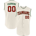 Red-Green Sleeveless Authentic Cream Custom Baseball Jersey Red-Green Sleeveless Authentic Cream Custom Baseball Jersey