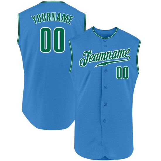 Powder Green-White Custom Kelly Sleeveless Blue Baseball Jersey Authentic Powder Green-White Custom Kelly Sleeveless Blue Baseball Jersey Authentic
