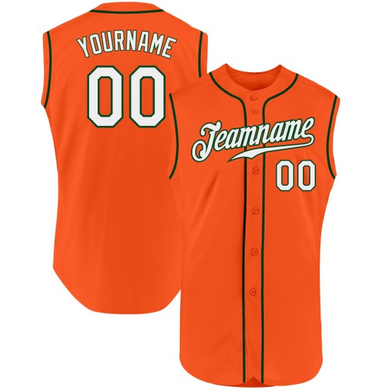 White-Green Orange Baseball Authentic Sleeveless Jersey Custom White-Green Orange Baseball Authentic Sleeveless Jersey Custom
