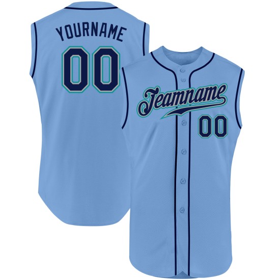 Authentic Navy-Teal Jersey Sleeveless Light Blue Baseball Custom Authentic Navy-Teal Jersey Sleeveless Light Blue Baseball Custom
