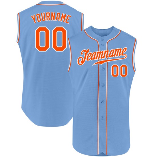 Custom Baseball Authentic Sleeveless Orange-White Light Blue Jersey Custom Baseball Authentic Sleeveless Orange-White Light Blue Jersey