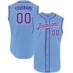 Custom Jersey Purple-White Sleeveless Blue Baseball Authentic Light Custom Jersey Purple-White Sleeveless Blue Baseball Authentic Light