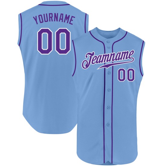 Custom Jersey Purple-White Sleeveless Blue Baseball Authentic Light Custom Jersey Purple-White Sleeveless Blue Baseball Authentic Light