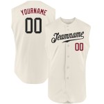 Sleeveless Jersey Cream Black-Crimson Baseball Custom Authentic Sleeveless Jersey Cream Black-Crimson Baseball Custom Authentic