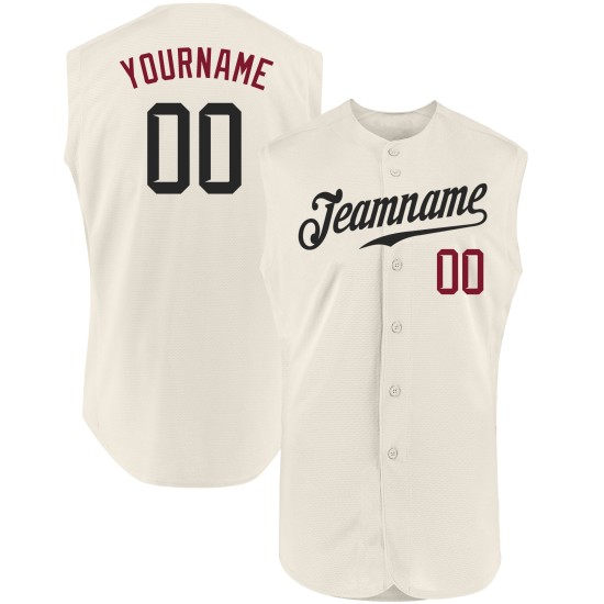 Sleeveless Jersey Cream Black-Crimson Baseball Custom Authentic Sleeveless Jersey Cream Black-Crimson Baseball Custom Authentic