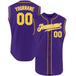 Authentic Baseball Purple Jersey Gold-White Sleeveless Custom Authentic Baseball Purple Jersey Gold-White Sleeveless Custom