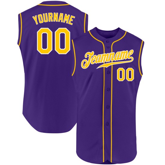 Authentic Baseball Purple Jersey Gold-White Sleeveless Custom Authentic Baseball Purple Jersey Gold-White Sleeveless Custom