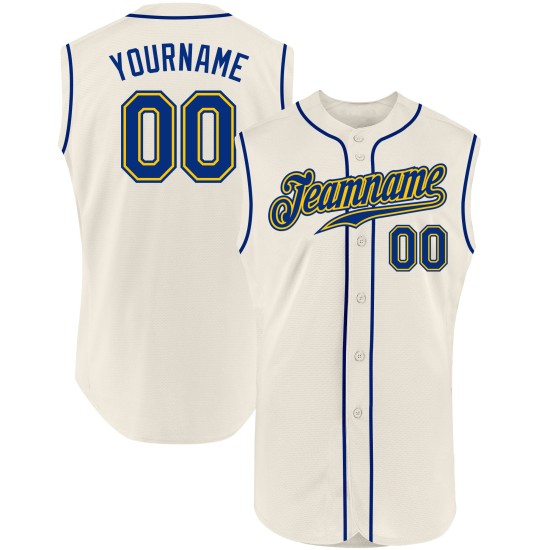 Sleeveless Authentic Jersey Baseball Cream Royal-Gold Custom Sleeveless Authentic Jersey Baseball Cream Royal-Gold Custom