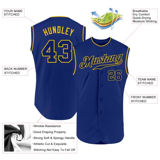 Jersey Authentic Royal Custom Baseball Sleeveless Royal-Gold Jersey Authentic Royal Custom Baseball Sleeveless Royal-Gold