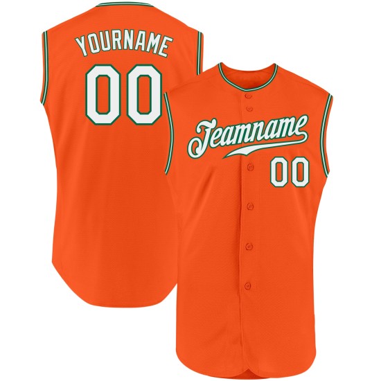 Sleeveless Baseball Custom Jersey Authentic Orange Green White-Kelly Sleeveless Baseball Custom Jersey Authentic Orange Green White-Kelly