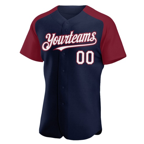 Custom Navy White-Crimson Raglan Jersey Sleeves Authentic Baseball Custom Navy White-Crimson Raglan Jersey Sleeves Authentic Baseball
