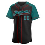 Jersey Raglan Black Teal-Red Baseball Sleeves Custom Authentic Jersey Raglan Black Teal-Red Baseball Sleeves Custom Authentic