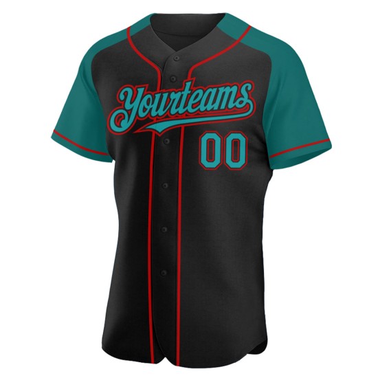 Jersey Raglan Black Teal-Red Baseball Sleeves Custom Authentic Jersey Raglan Black Teal-Red Baseball Sleeves Custom Authentic