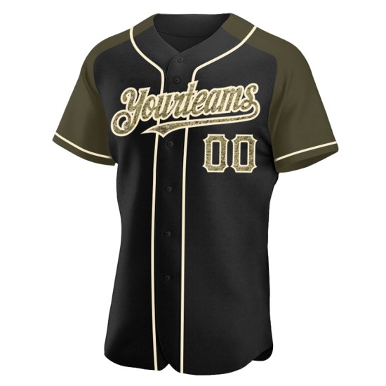Black Jersey Sleeves Authentic Olive-Cream Raglan Custom Camo Baseball Black Jersey Sleeves Authentic Olive-Cream Raglan Custom Camo Baseball