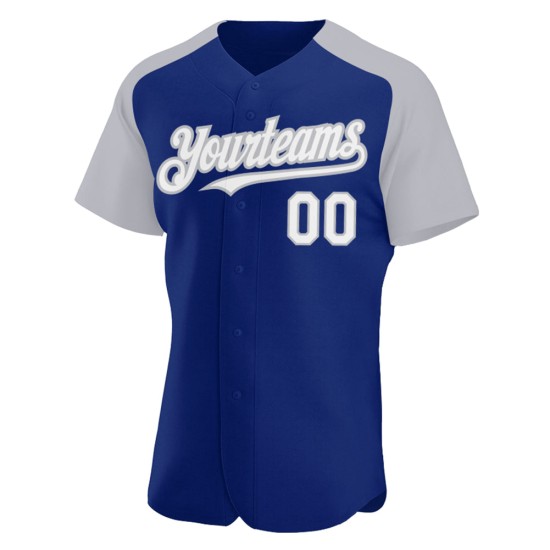 White-Gray Royal Raglan Sleeves Baseball Jersey Authentic Custom White-Gray Royal Raglan Sleeves Baseball Jersey Authentic Custom