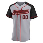 Baseball Raglan Gray Custom Authentic Black-Red Sleeves Jersey Baseball Raglan Gray Custom Authentic Black-Red Sleeves Jersey