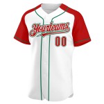 Custom Baseball Sleeves Raglan Jersey White Green Red-Kelly Authentic Custom Baseball Sleeves Raglan Jersey White Green Red-Kelly Authentic