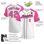 White Jersey Custom Pink-Black Raglan Authentic Sleeves Baseball White Jersey Custom Pink-Black Raglan Authentic Sleeves Baseball