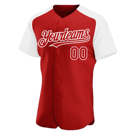 Raglan Red Jersey Authentic White Baseball Custom Sleeves Raglan Red Jersey Authentic White Baseball Custom Sleeves